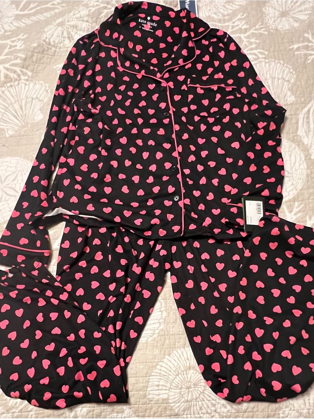 kate spade Black and Pink Heart-Print Kids Pajama Set